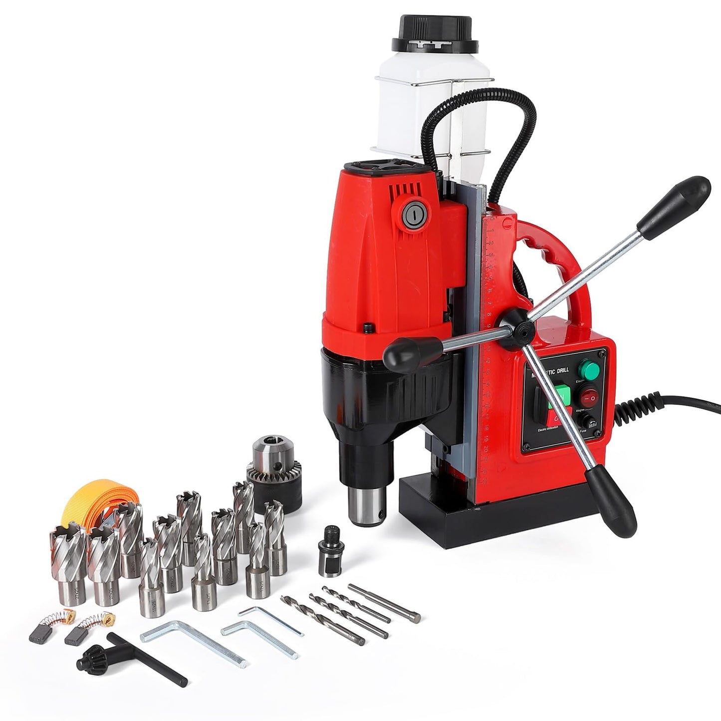 Magnetic Drill Press - Double Track, 110V, 1.6 Inch Boring Diameter, 1300W, 810 RPM, 11Pcs Drill Bits, Mag Drill, Ideal for Industrial and Home Decoration