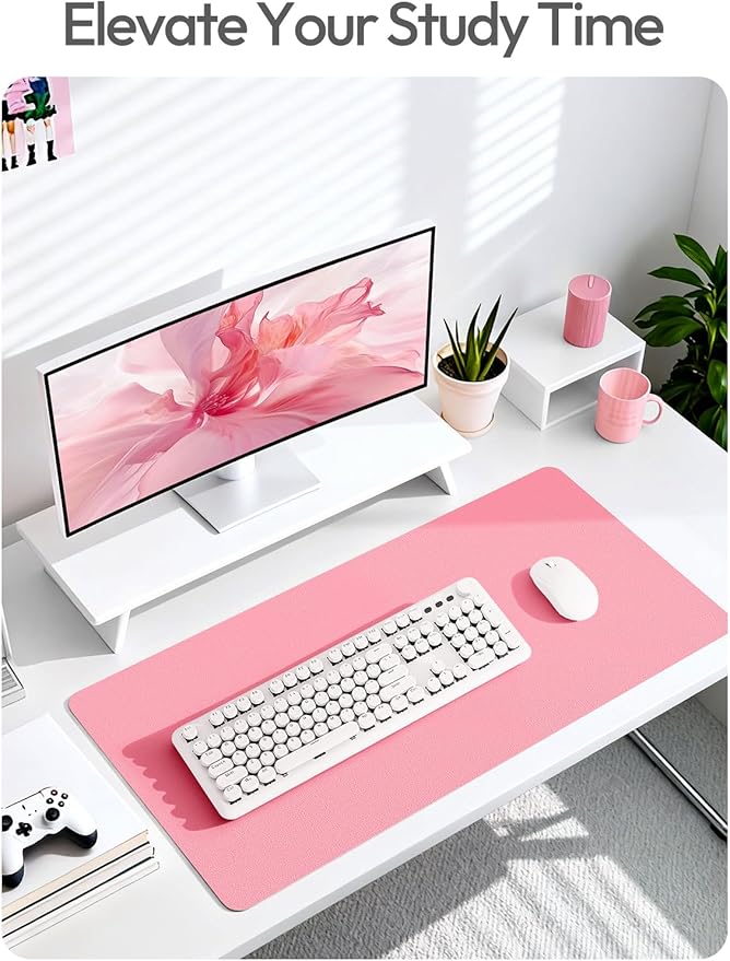 YSAGi Leather Desk Protector, Office Mat, Large Mouse Mat, Non-Slip PU Leather Blotter, Laptop Desk Mat, Waterproof Writing Pad for Office and Home(Pink, 42" x 17.2")