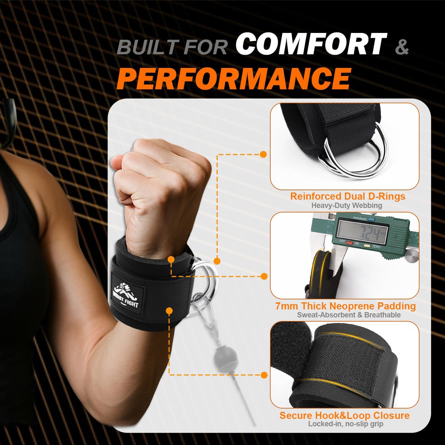 Wrist Cuffs with Dual D-Rings – Secure & Comfortable Support for Cable Machine Workouts, Lateral Raises, Arm Strength Training, and Triceps Exercises