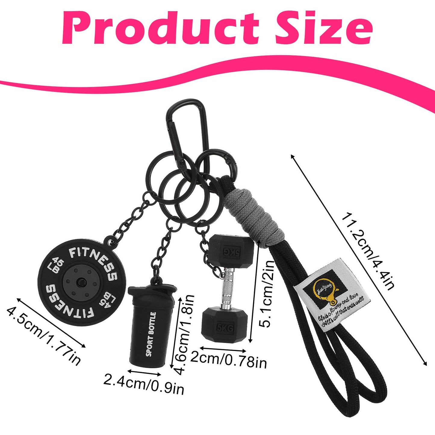 Molain Gym Keychain for Women Men, Silicone Dumbbell Keychain Motivational Fitness Gifts for Gym Lovers Weight Lifting Gift(Black)