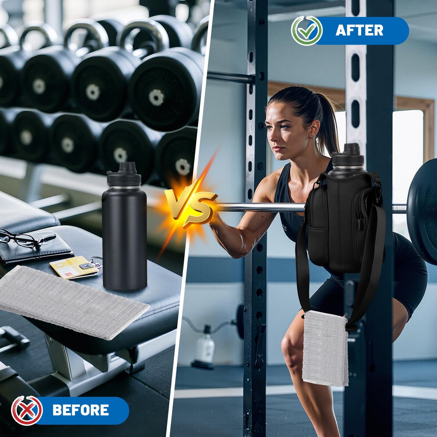 TOUGHMATE Magnetic Gym Bags for Men & Women with Adjustable Strap, Small Magnet Bag Company Water Bottle Holder with Phone Pocket for Travel, Work, Sports, Black