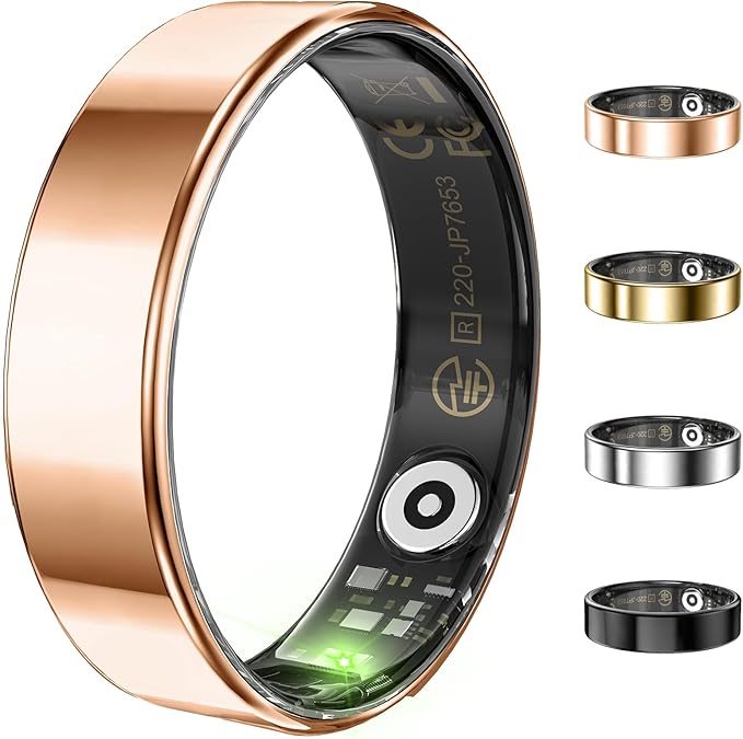 Ultra-thin Smart Ring for Women Men, Activity Fitness Tracker, Waterproof Fitness Ring with Sleep Tracker,24/7 Heart Rate Monitor,Step Counter,Calorie Pedometer,No APP Fee,for iOS Android(RoseGold#12)