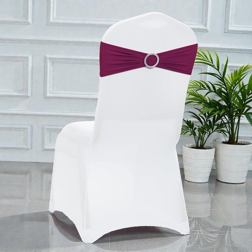 MDS Spandex Chair Sashes - Premium Stretch Covers with Buckle Slider | Universal Fit for Weddings & Events - Eggplant