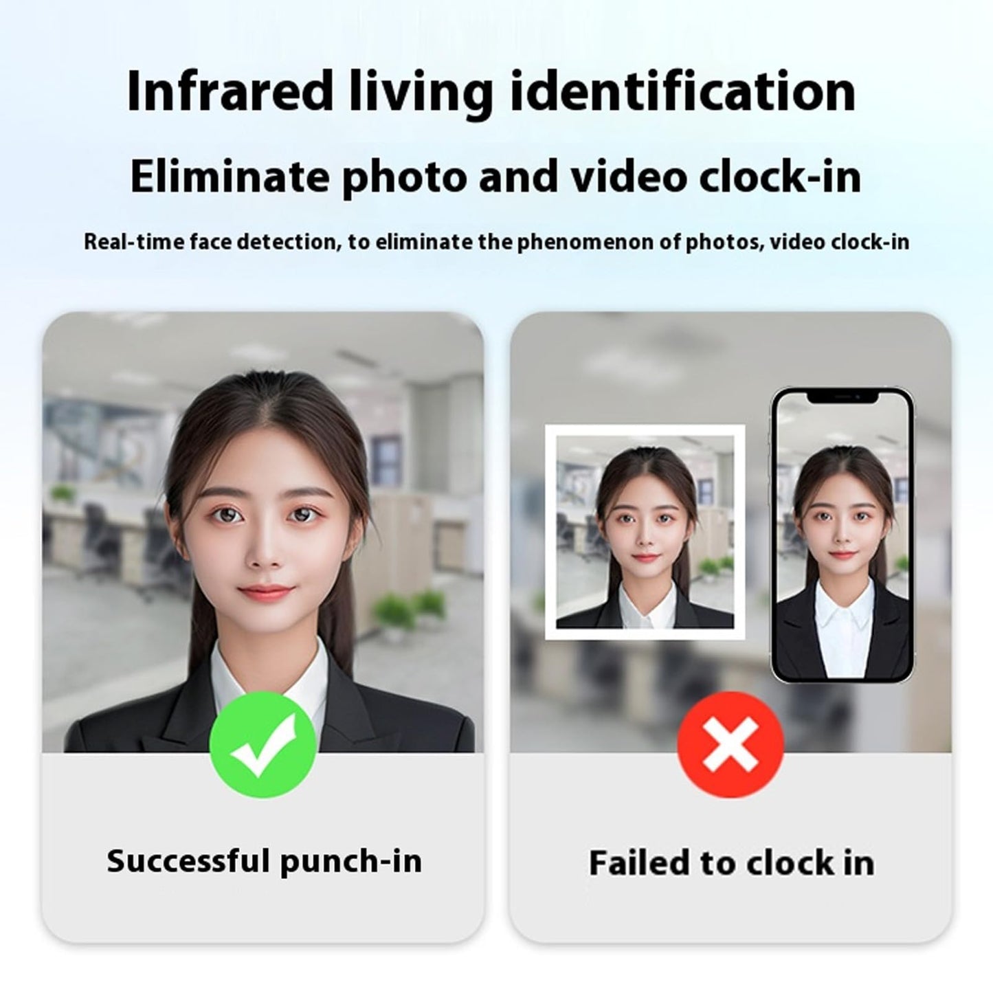 Face Recognition Attendance System, Biometric Time Clock with 4.3" LCD Display, 2000-User Capacity, Dual Camera Access Control for Offices, Hotels, Factories