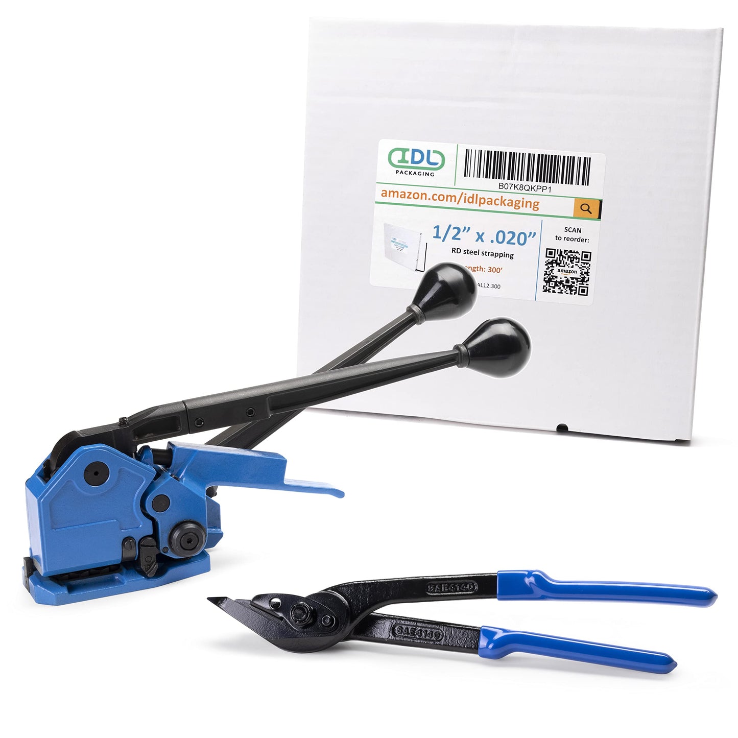 IDL Packaging PRO 1/2" x 300' Steel Strapping Kit, 1100 lbs Break Strength – with Innovative IDL-17-12 Combination Tool, No Seals Required – Complete Packaging Strapping Solution