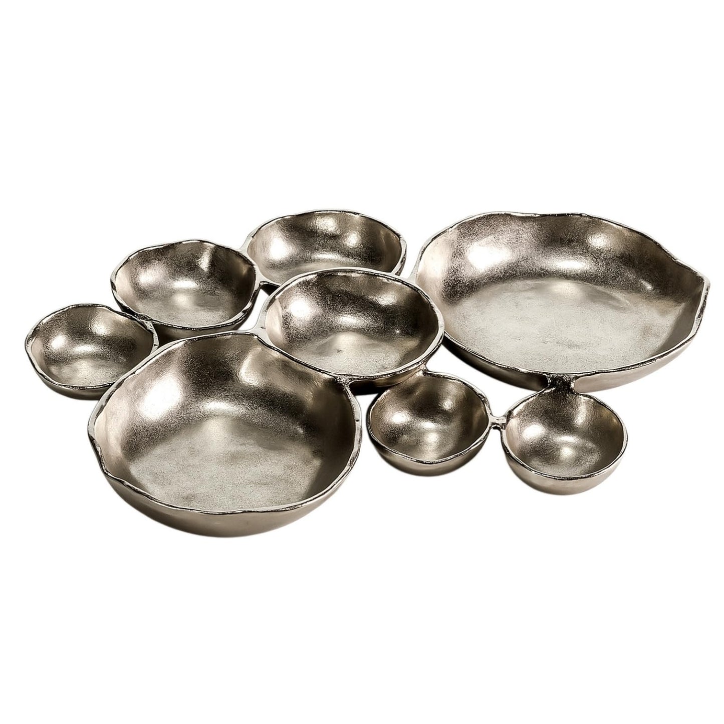9 Cluster Decorative Bowls Bright Silver Snack Tray Bowl Chip & Dip Serving Piece Strong Brass Centerpiece Beautiful Room Accent & Entertaining Parties Home Decor Wedding Gifts 22 Inch Decorative Gift