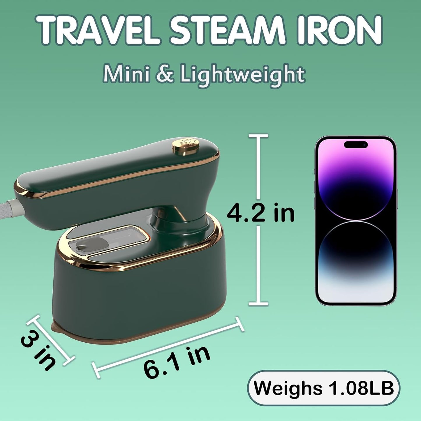 Skiennix Travel Steamer Iron - Portable Ironing Machine for Clothes | Compact Design in Green