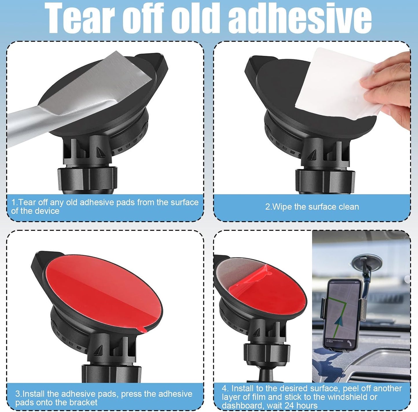 BOXOB 6pcs 3 Heavy Duty Dash Cam Adhesive Pads, Shapes Double-Sided Sticky Pads for Car Dashboard & Windshield High