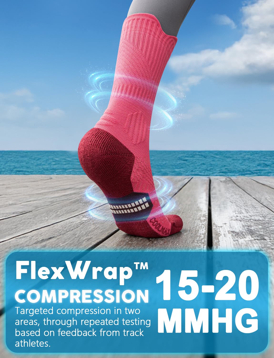 Juclise Bamboo Viscose Compression Running Crew Socks, Coolmax Moisture-Wicking Anti-Blister Hiking&Gym Athletic Socks (US, Alpha, Large, Regular, Regular, Sandy Melon+Watermelon+Dusty Pink)