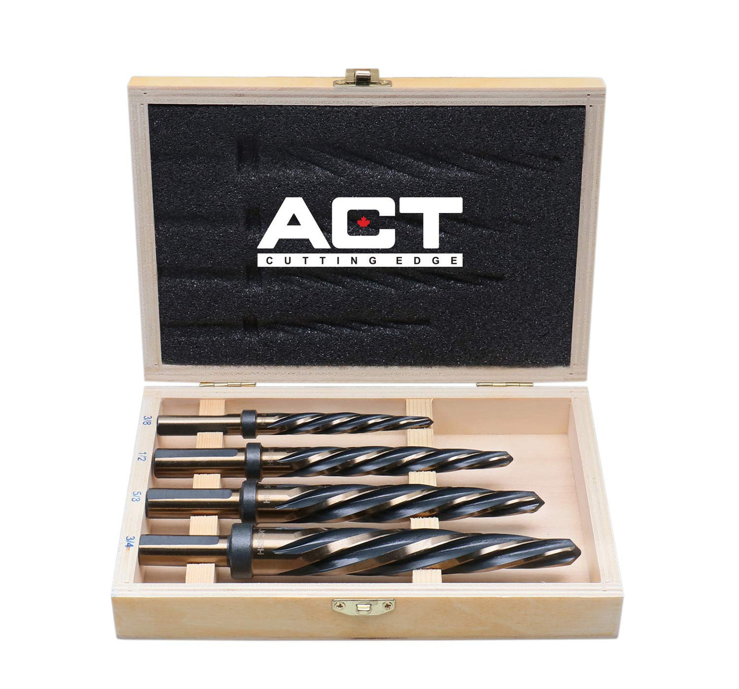 Accusize Industrial Tools - 4 Pc High-Speed Steel Spiral Flute Car Reamer Set, Gold Oxide Finish, Sizes 3/8", 1/2", 5/8", 3/4", Fits 3/8'' & 1/2'' Chuck, 0522-1800