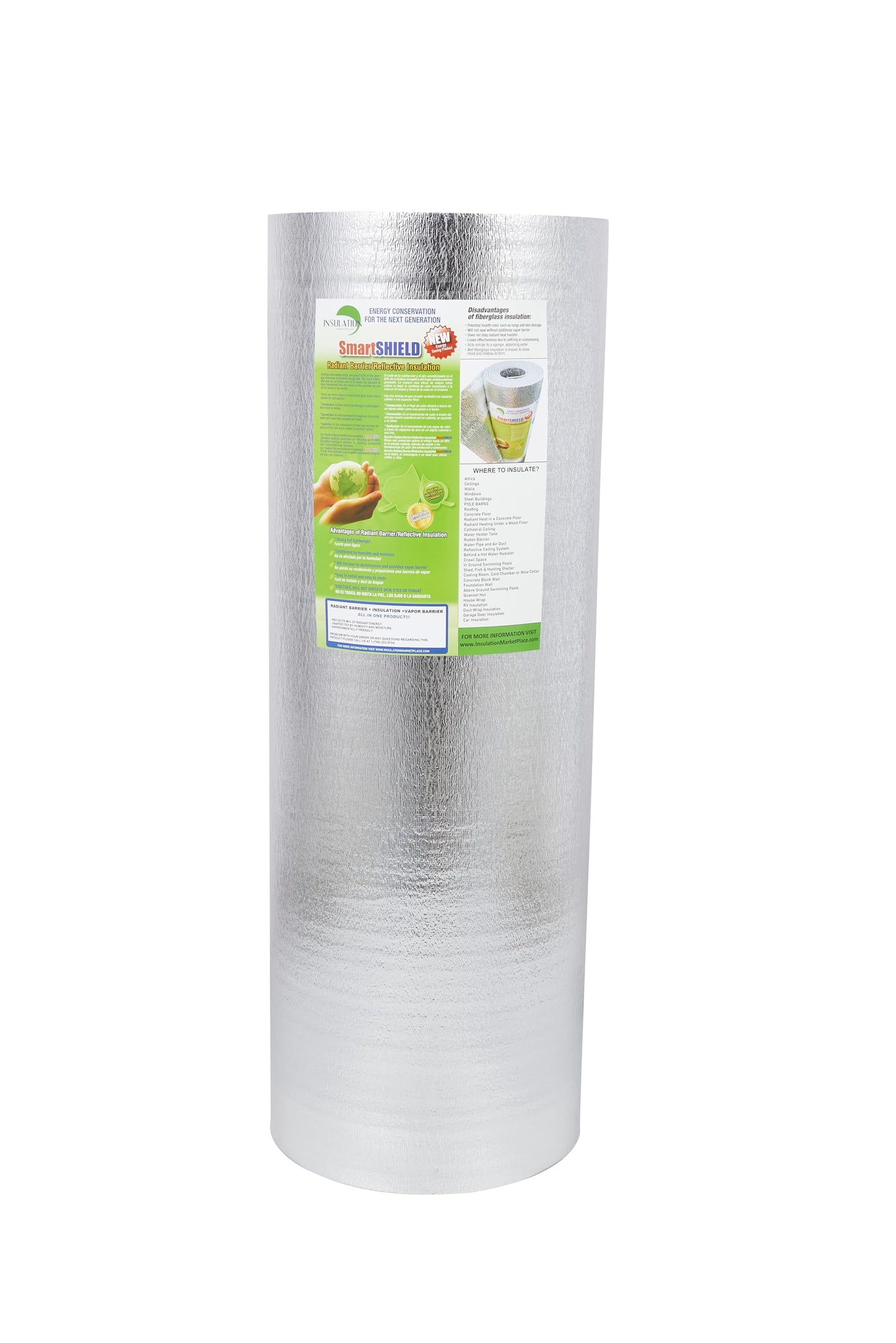 SmartSHIELD -1.5mm 48" x200ft Reflective Insulation roll 800 Sq. Ft., Foam Core Radiant Barrier, Thermal Insulation Shield - Foil / Foil