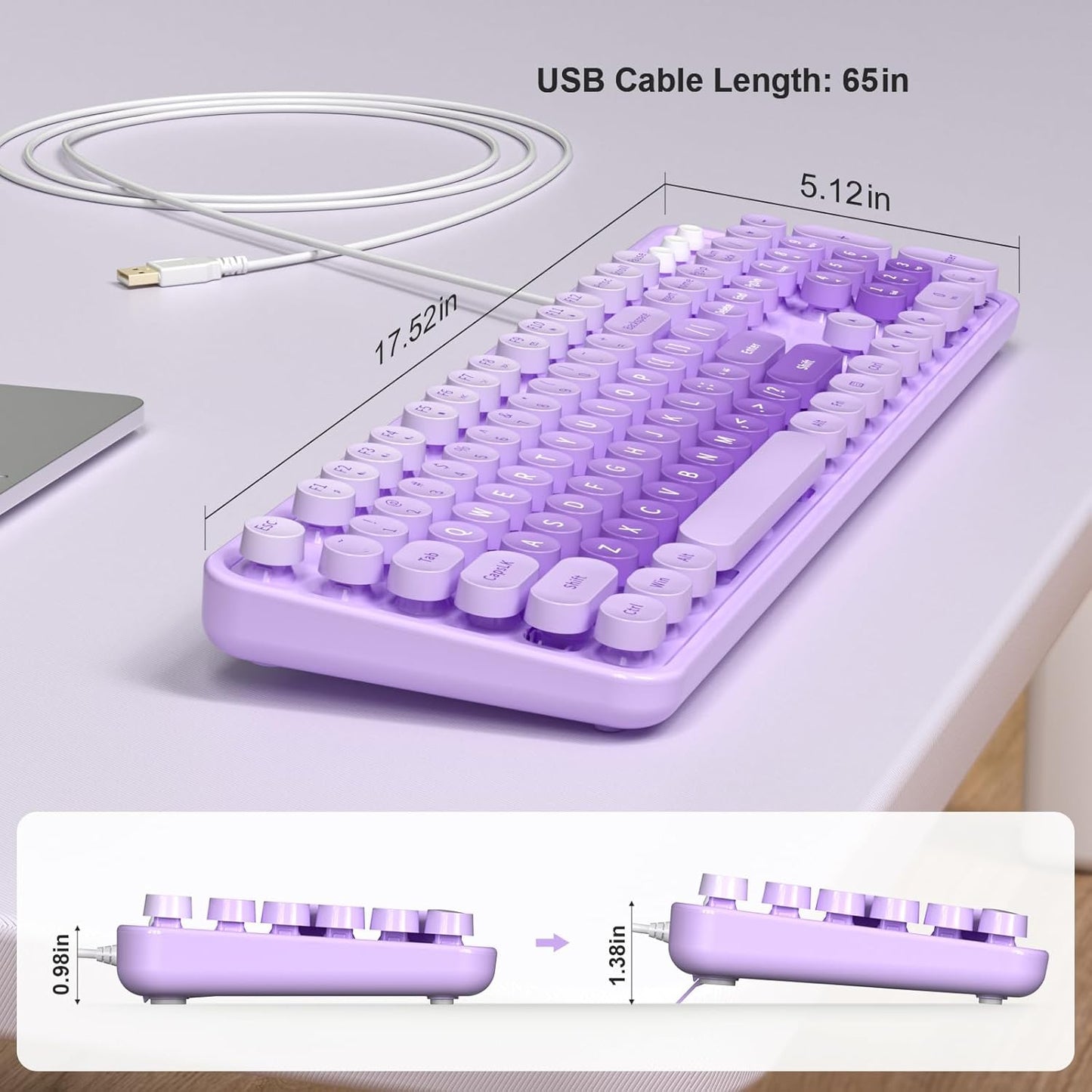 Atelus 7 8 10 11 Large Print Keyboard, USB Wired Computer Keyboard, Full Size Keyboard with Number Pad for PC Laptop