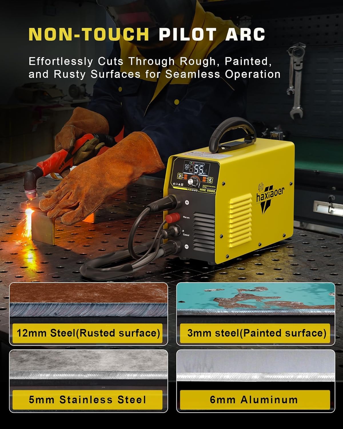Plasma Cutter 55A with Large LED Display Non Touch Pilot Arc Plasma Cutter Machine Equipment Inverter Technology Dual Voltage 110V/220V 2T 4T Modes Maximum Cutting Thickness 3/4 Inch Clean Cuts