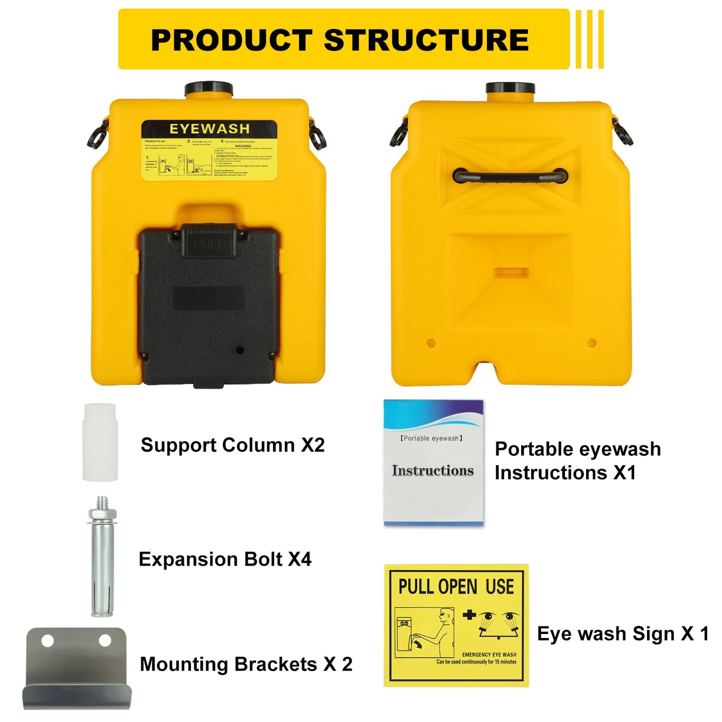 Portable Eyewash-Station Emergency OSHA-Approved Yeipower - Wall Mounted Eye Wash First Aid 14 Gallon Eye Irrigation Equipment