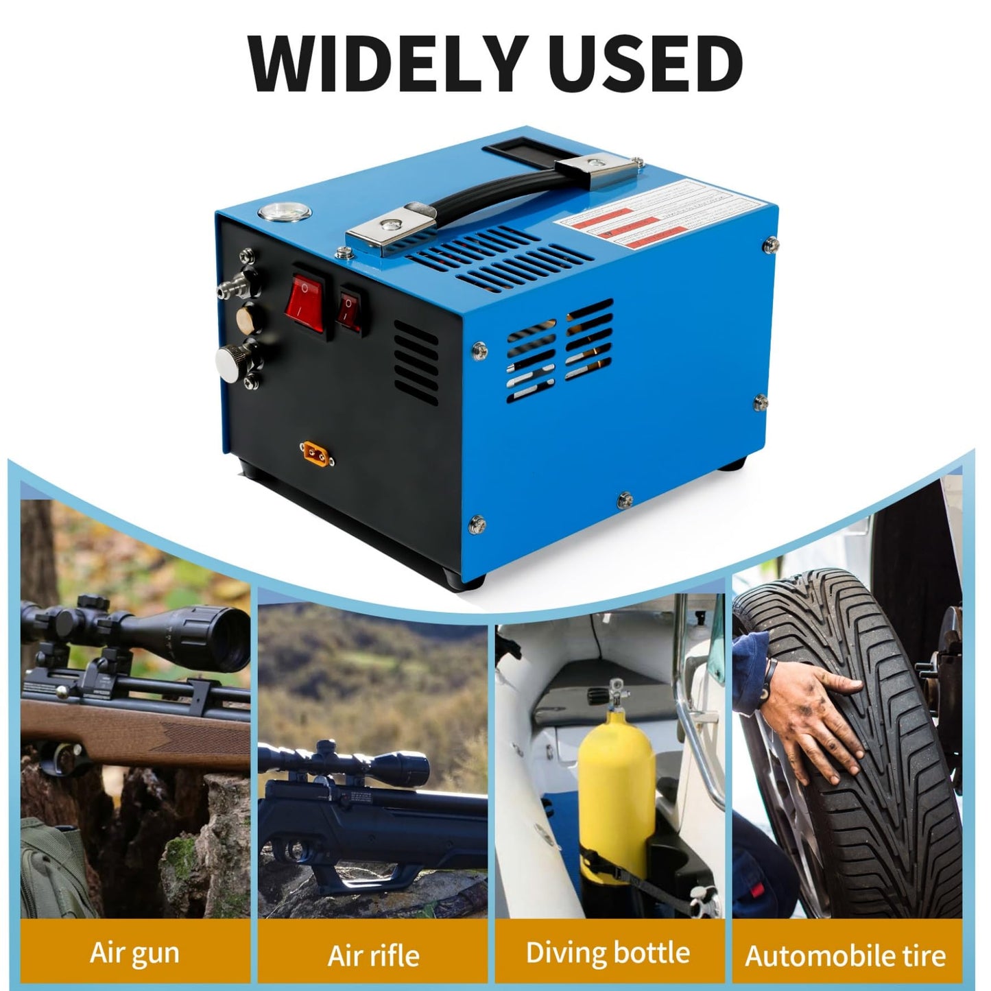 PCP Air Compressor 4500Psi/30Mpa Water/Oil Free PCP Air Pump Rifle,12V Automotive DC 110V AC PCP Airgun Compressor With Power Converter,Built-in Fan,Suitable for Paintball (Blue)