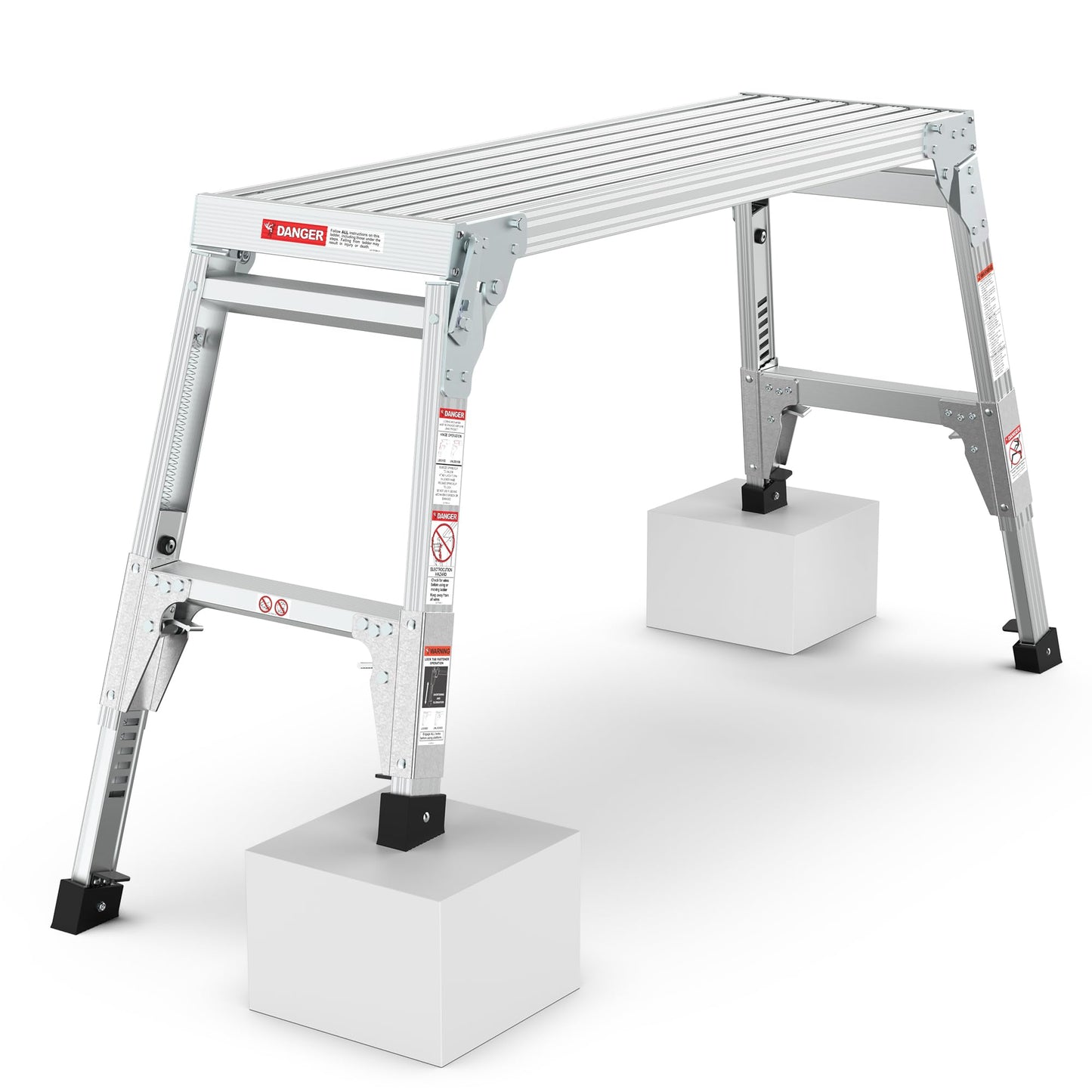 40" Aluminum Folding Work Platform/Step Stool with Telescoping Legs 22" - 27.5" Height Adjustable - 225 lbs, Non-Slip, Portable Ladder Bench for Washing, Painting