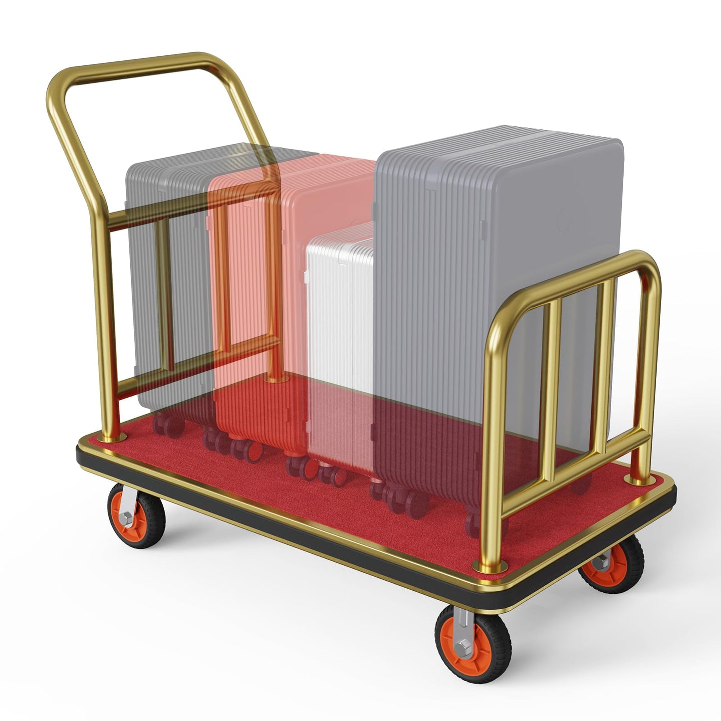 Fauenpeey Gold Hotel Metal Classic Luggage Cart 42"x24" Bellman Cart Baffle Guardrail Weight Capacity Up to 850 lbs
