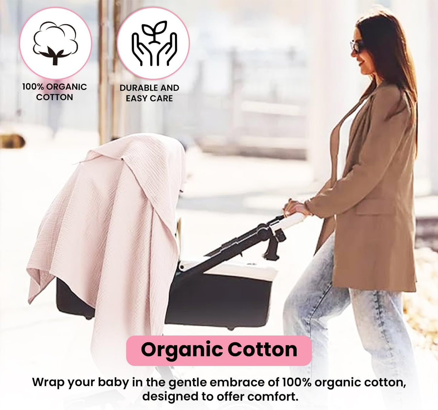 Skiennix Organic Muslin Swaddle Blankets - 100% Cotton, Soft & Breathable, 3-Pack, 47 x 47 Inches