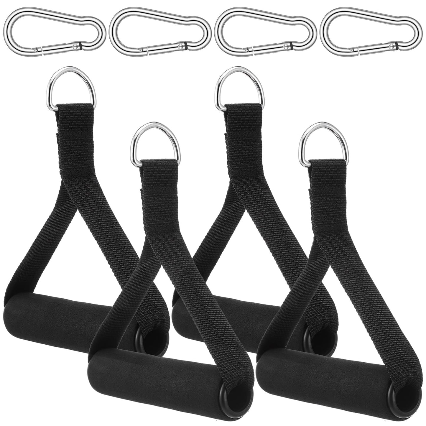 4 PCS Pull Handles Resistance Bands Foam Handle Replacement with 4 Clips, Heavy Duty Gym Handles Exercise Rope Resistance Band Handle Equipment for Cable Machine Attachment, Strength Training Workout