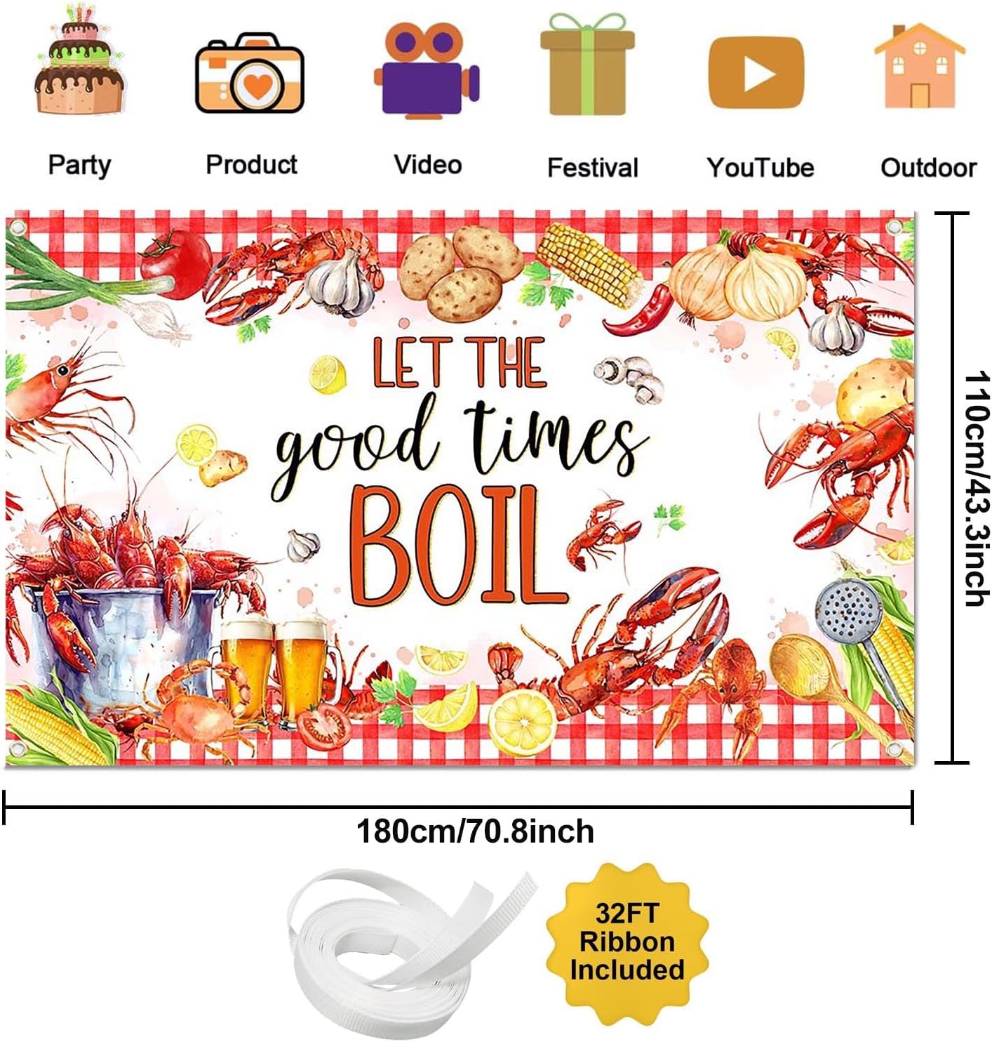 Joliaco (6x3.6ft) Crawfish Boil Birthday Banner Let The Good Times Boil Photography Background Red Seafood Boil Lobster