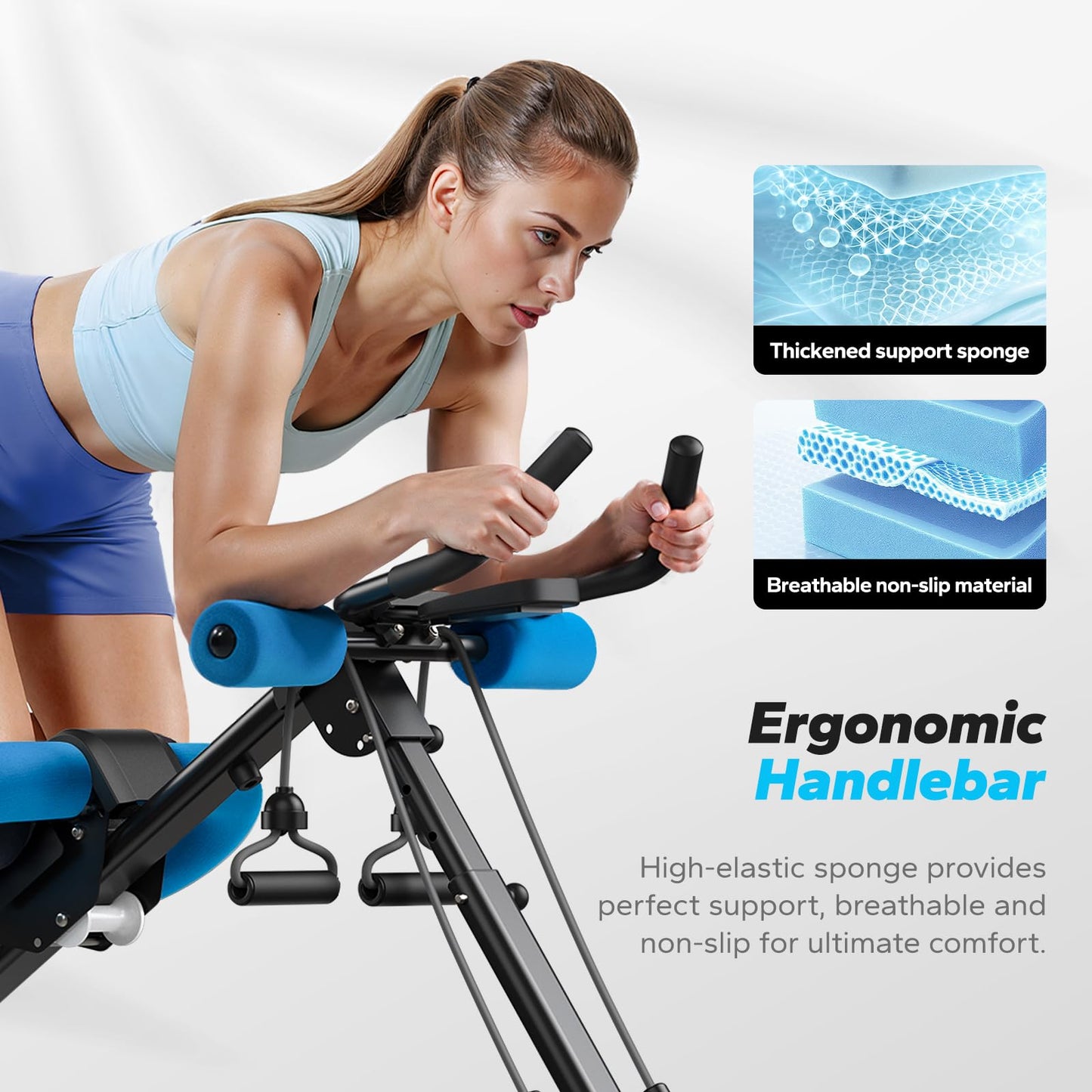 MERACH Ab Machine, Ab Workout Equipment, Adjustable Ab Trainer Machine for Abs Workout at Home Gym, Foldable, Knee Protection, Abdominal Trainer for Stomach Workout (Blue)