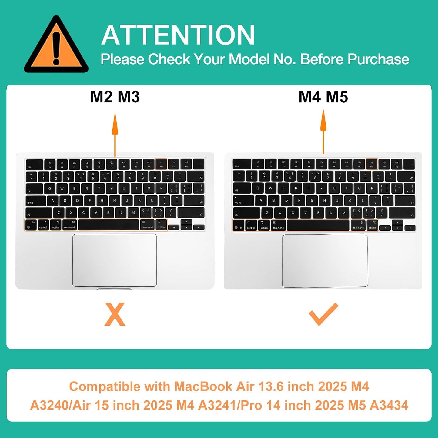 MOSISO 13.6 inch 2025 M4 A3240/Air 15 inch 2025 M4 A3241/Pro 14 inch 2025 M5 A3434, Keyboard Cover Skin Compatible
