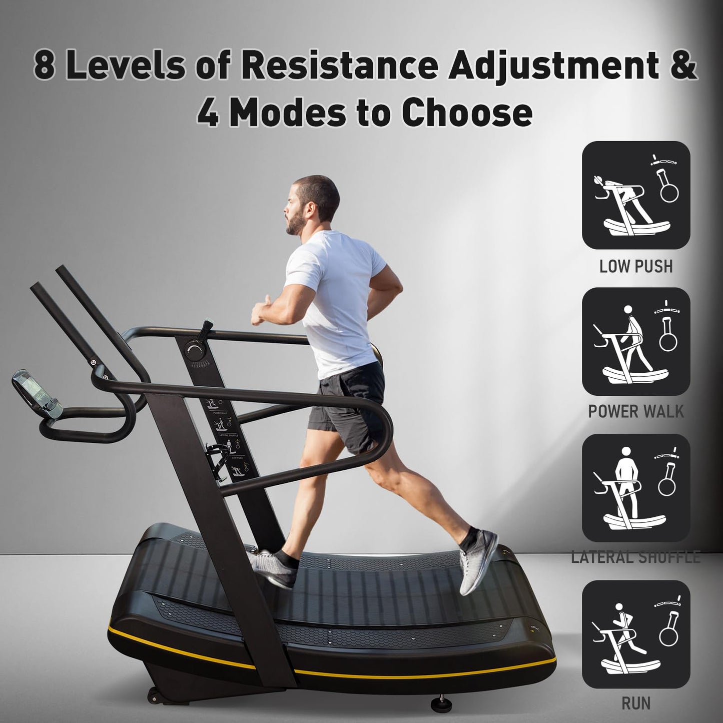 Curved Manual Treadmill - 8-Level Resistance Adjustment & LCD Display, Non-Electric Fitness Equipment for Home/Gym, Cardio & Anaerobic Training