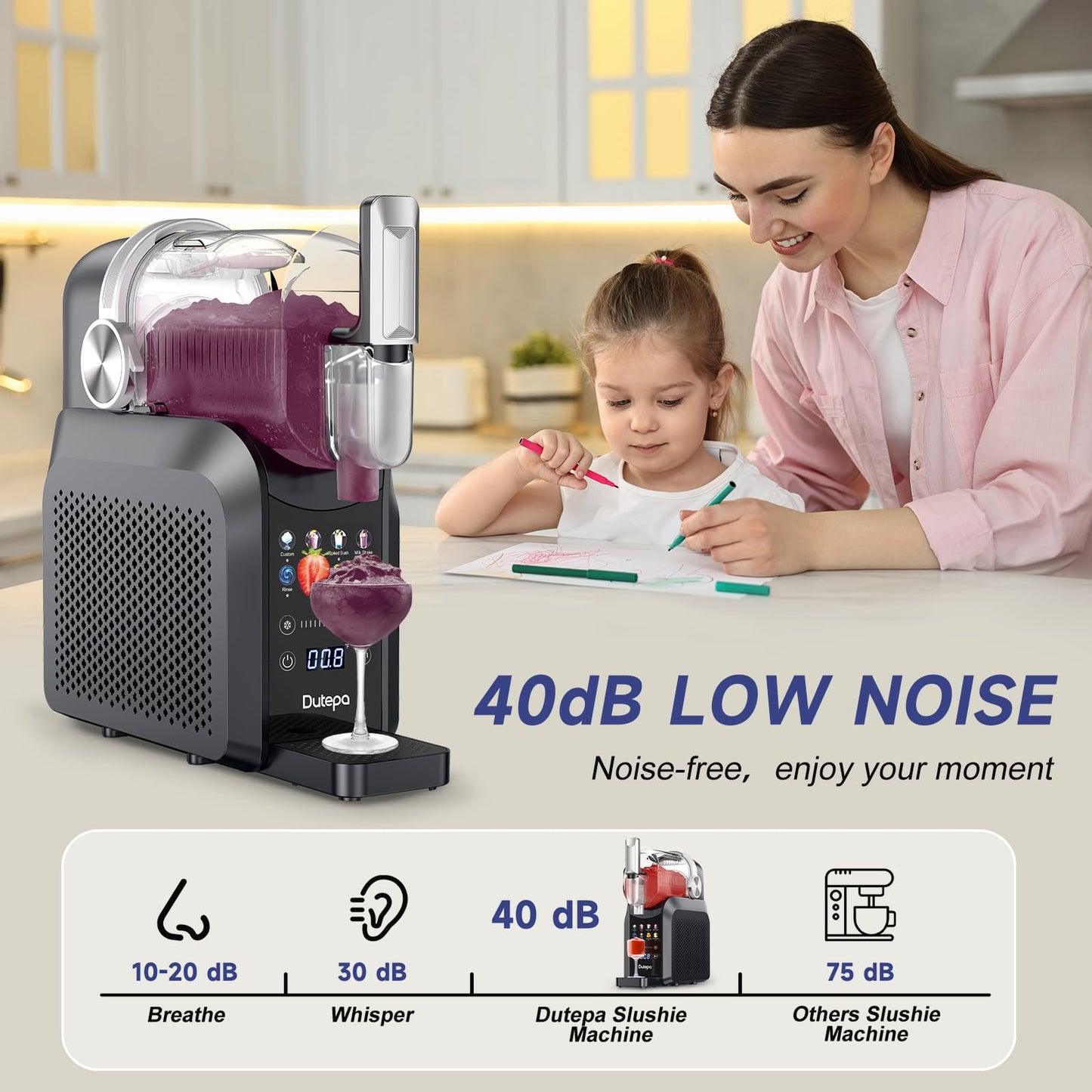 8-in-1 Slushie Machine for Home - 68 fl oz, No Ice Needed, LED Display, Self-Cleaning Frozen Drink Maker - Ideal for Slushies, Milkshakes, Margarita Smoothie, Frappés, & More