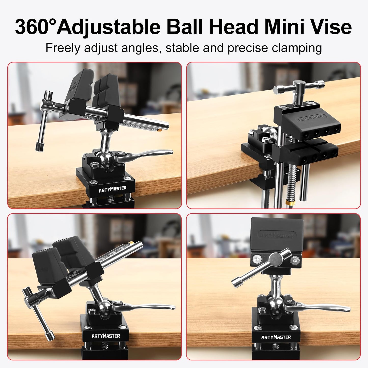 ArtyMaster 360° Rotating Bench Vise with Quick-Release Ratchet Wrench - Versatile Woodworking & Pipe Vise for Home Improvement - 4 Inch Workbench Vise for Carving, Repair & DIY Projects (WT117A)