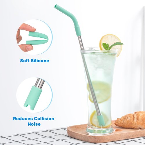 Bluwing 6Pcs Silicone Straw Tips, Reusable Rubber Straw Tips for Metal Straws and Other 0.31Inch (8MM Outdiameter) Straws, Fit for Stanley Cup Tumbler (Black)