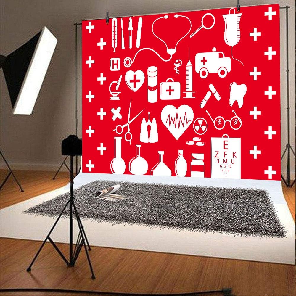 FHZON 7x5ft BJYYFH3 Doctor and Nurse Supplies Backdrop Red and White Cross Photography Background Theme Party Wallpaper