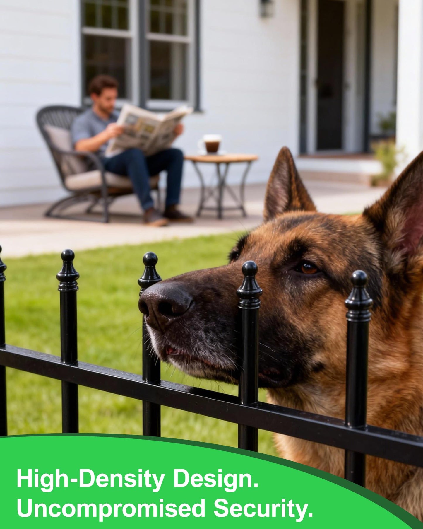 10-Panel Strong Dog Fence, 32in H x 24ft L, Thickened Hollow Iron Tubes, High-Density Metal Barrier for Yard, No Dig Temporary Fencing