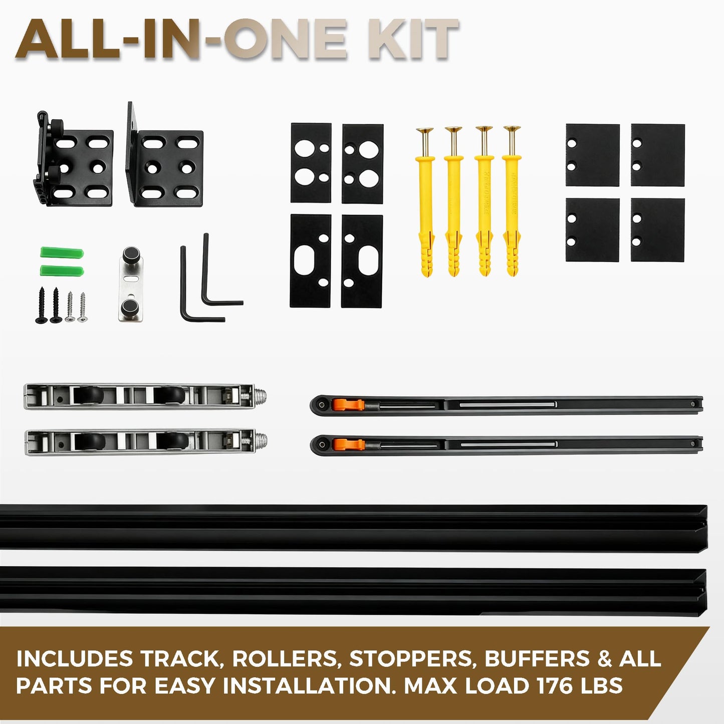 ZOYACREATE Trackless Concealed Sliding Ghost Door, 47 Inch Hidden Invisible Barn Door Hardware Kit