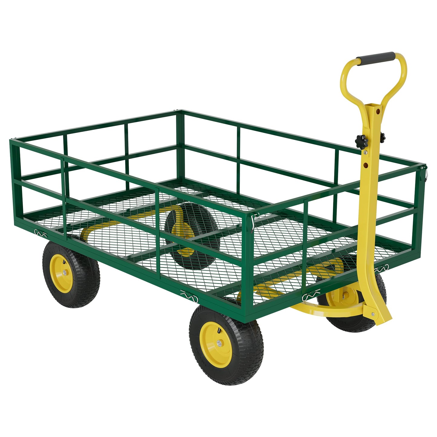 3-in-1 Heavy-Duty Steel Garden Cart, 1200 Lbs Garden Wagon, with 13 Inch All-Terrain Tires and Removable Mesh Side Panels, 180° Rotating Handle, Metal Multi-Function Carts, Outdoor Gardens Wagon Cart