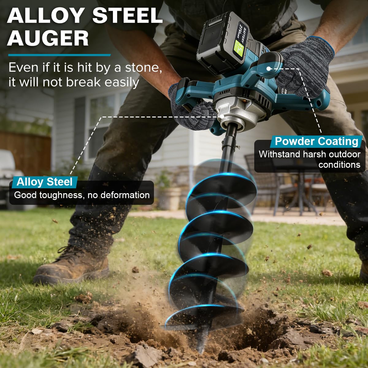 Auger Post Hole Digger,Post Hole Auger,Electric Earth Auger,Includes 2 Drill bit.Two Batteries and Dual-Port Fast Charger,Forward/Reverse Function,for Post Hole Digging,Drilling,Tree Planting