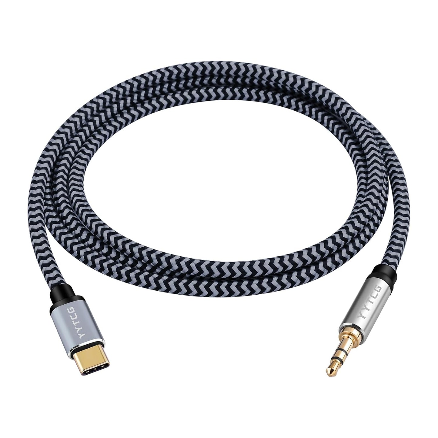 3.5mm 5.90ft/1.8m 4N 24K Audiophile HiFi USB-C to Aux Cable - OFC Core, Gold-Plated Plug, Nylon Braided, Compatible