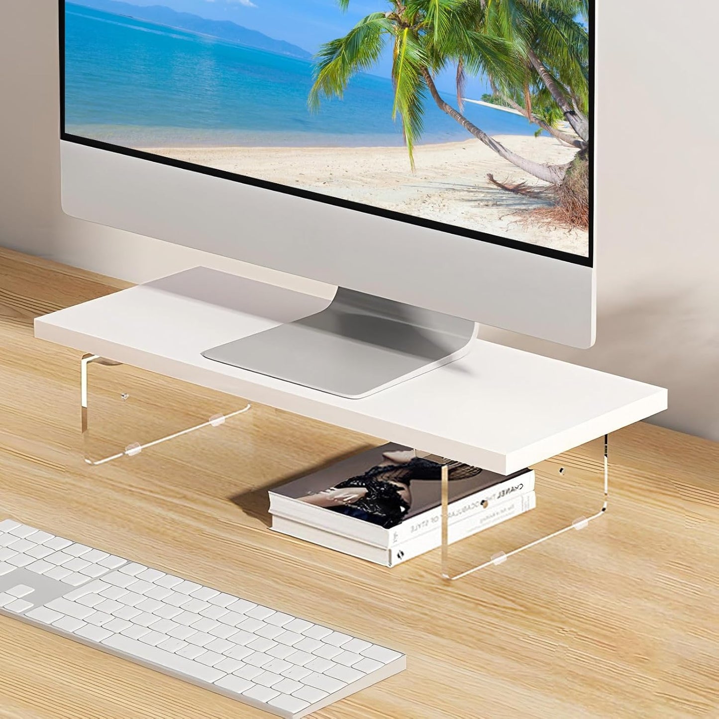 SRTFINE 2.16/3.34 Inch 2 7.8 15.7 Inch Anti-slip Monitor Stand Riser Height Adjustments Clear Acrylic Stand with Clear