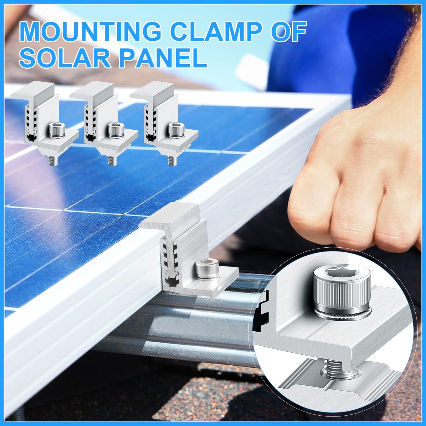 Zhengmy 40 Pack Solar Panel End Clamp Mounting Z Bracket Mid Clamps Aluminum Rail End Clamps Clips Adjustable Panels Grounding Gutter Kit for Pv Mounting System Install Hardware Fasteners Accessory