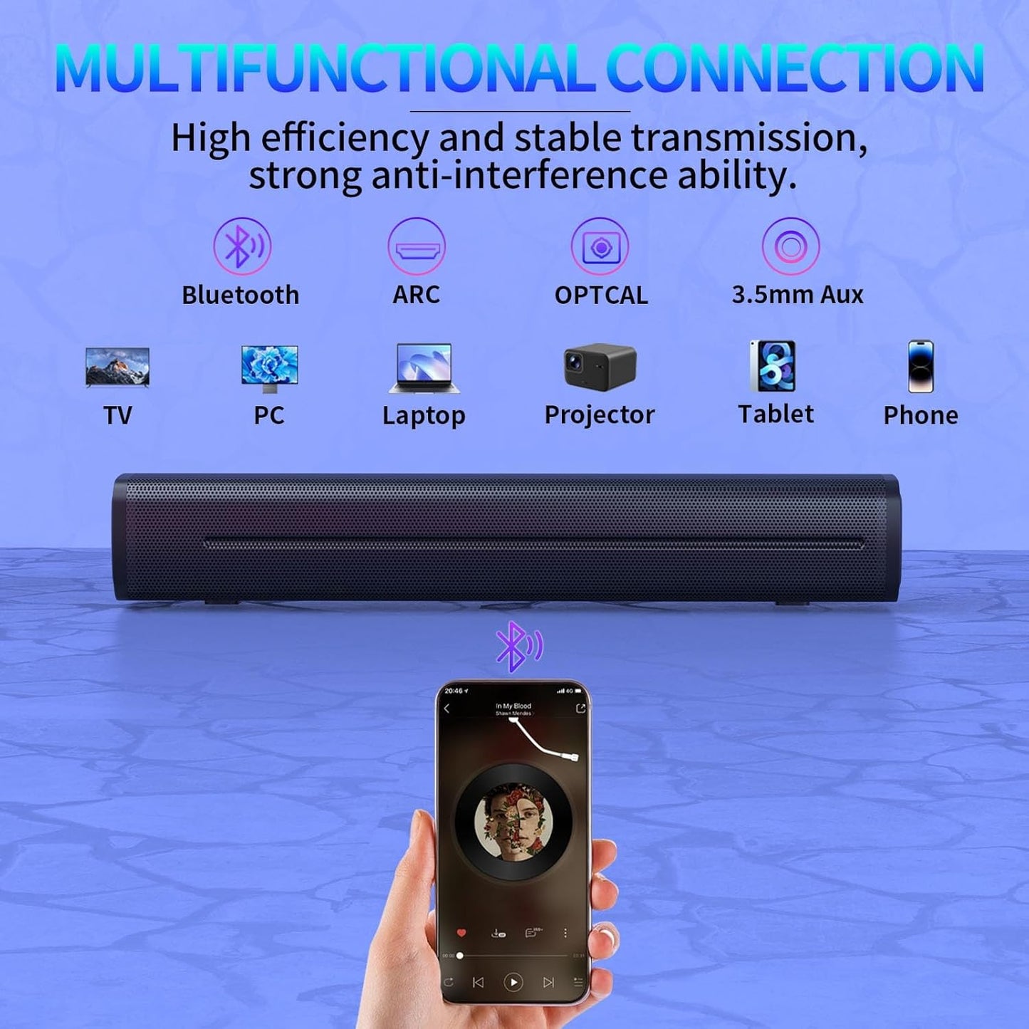Jierben 50W Sound Bar for Smart TV, Sound Bar, Bluetooth Soundbar for TV, Surround Sound Speakers