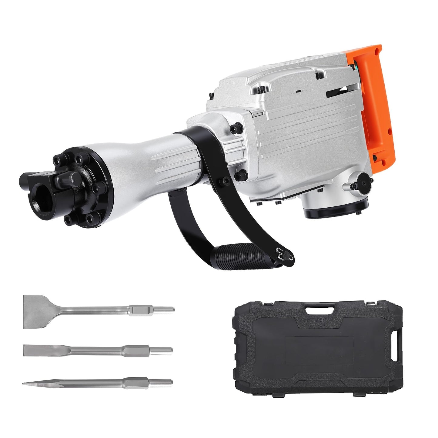 1500W Electric Demolition Jack Hammer, 1800 BPM Heavy Duty Concrete Breaker, 60J Impact Energy & Anti-Vibration System, 360° Handle, Carrying Case, 3 Point, Flat,100mm Flat Chisel