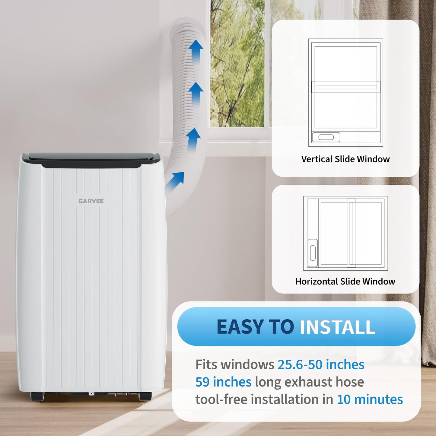 Garvee 14000 BTU Portable Air Conditioner, Portable AC Unit with Dehumidifier, Fan and Remote Control, Energy Efficient Indoor AC Conditioner for Rooms up to 700 Sq. Ft., White