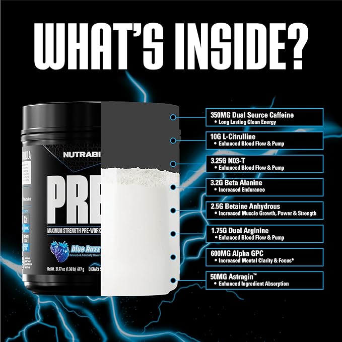 NutraBio Preworkout Powder, Blue Razz| Explosive Energy, Laser Focus, Extreme Pumps| Pre Workout for Men & Women| Performance, Endurance, Power Complex, Caffeine, Electrolytes