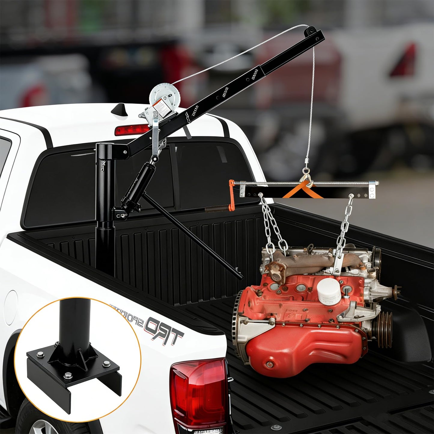 Garvee 1000 LBS Pickup Truck Crane, Hydraulic Hoist with Manual Winch, 360° Swivel, 4 Adjustable Boom, Heavy Duty Truck Bed Crane for Factory, Warehouse, Construction, Industrial Lifting - Black