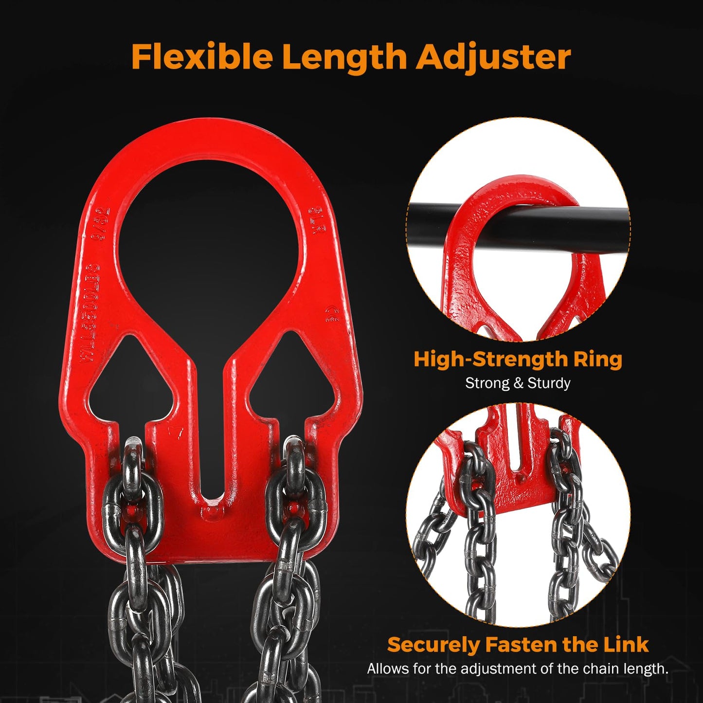 BEAMNOVA Lifting Chains with Adjuster Hooks, 5/16 Inch x 10 Ft, 7000lbs / 3.18 Tons + 1 Ton Electric Hoist Trolley for I-Beam