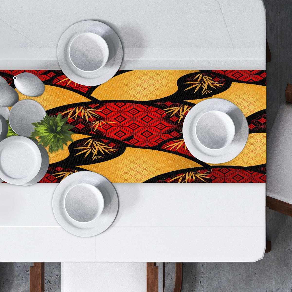 AUUXVA Japanese Table Runner 13x90in Red Asian Table Runner for Dining Table Durable Luxury Dresser Scarf Tabletop Cloth for Holiday New Year Japanese Party Decorations Oriental Decor