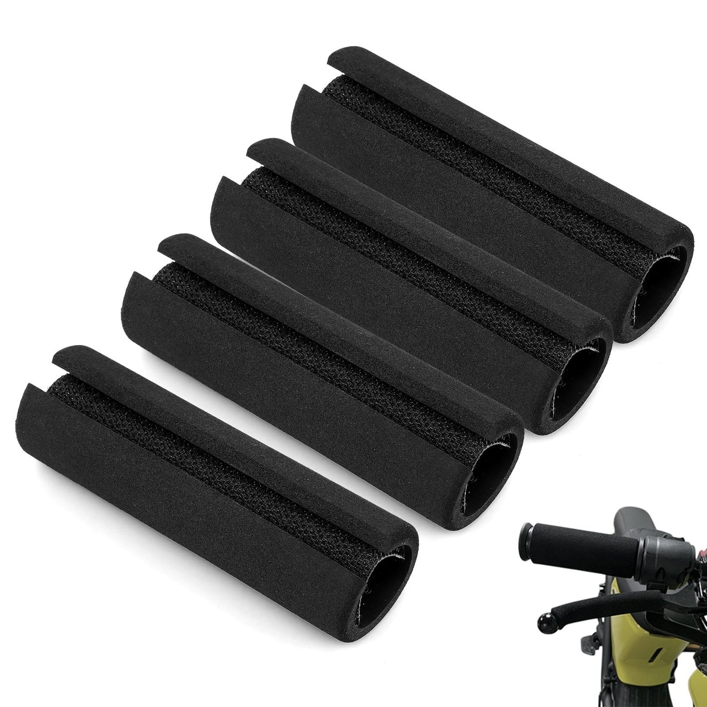 4 Pcs Universal Foam Handle Cover with Hook and Loop Straps,4.25 Inch Soft Buffer Tube Cover Pad Handle Covers for Fitness Home Lawn Bicycle Motorbike Handlebar Replacement(Color:Black)
