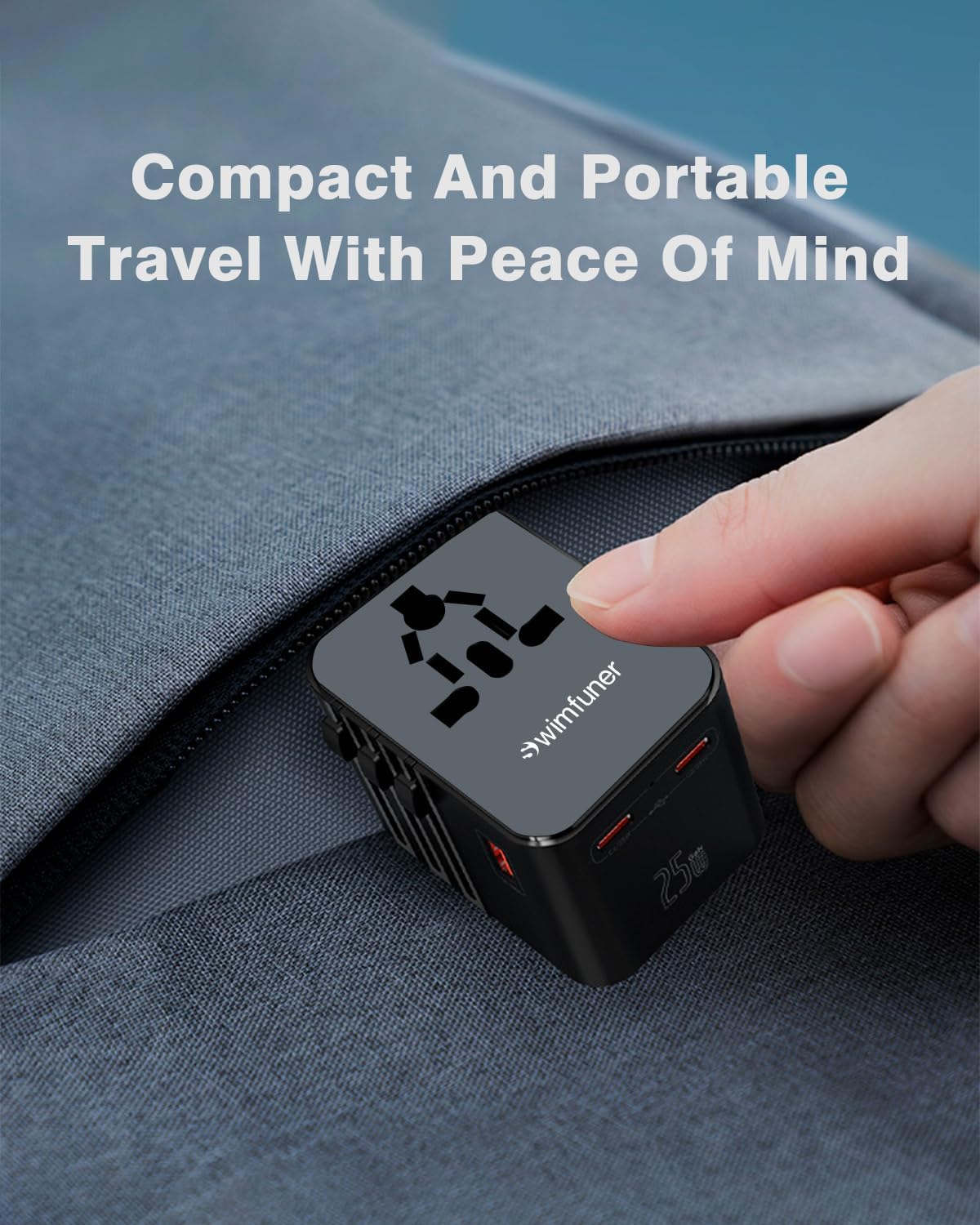SWIMFUNER 2 1 Universal Travel Converter, GaN International Plug Charger, with USB-C and USB-A Travel Global Adapter