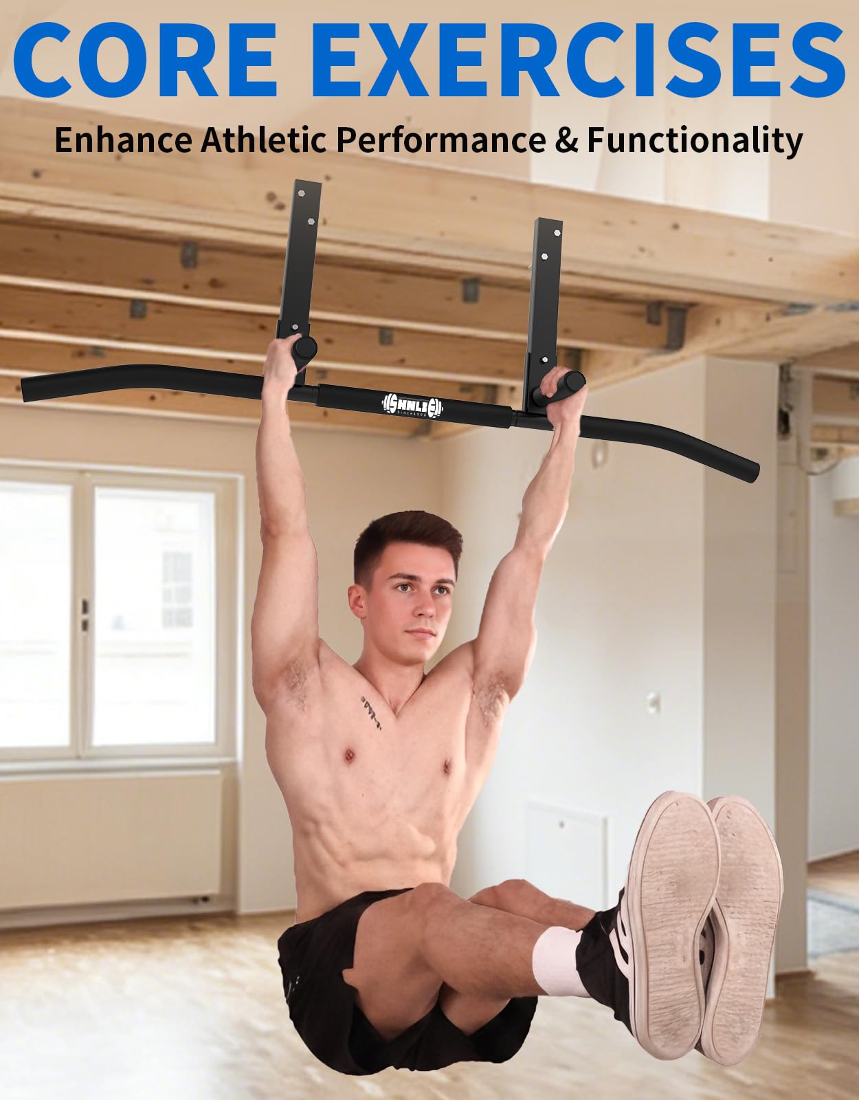 Shnlie Joist Mounted Pull Up Bar, Ceiling Mount Chin Up Bar for Home Gym, Beam, Rafter, 42" Wide Bar, Easy installation