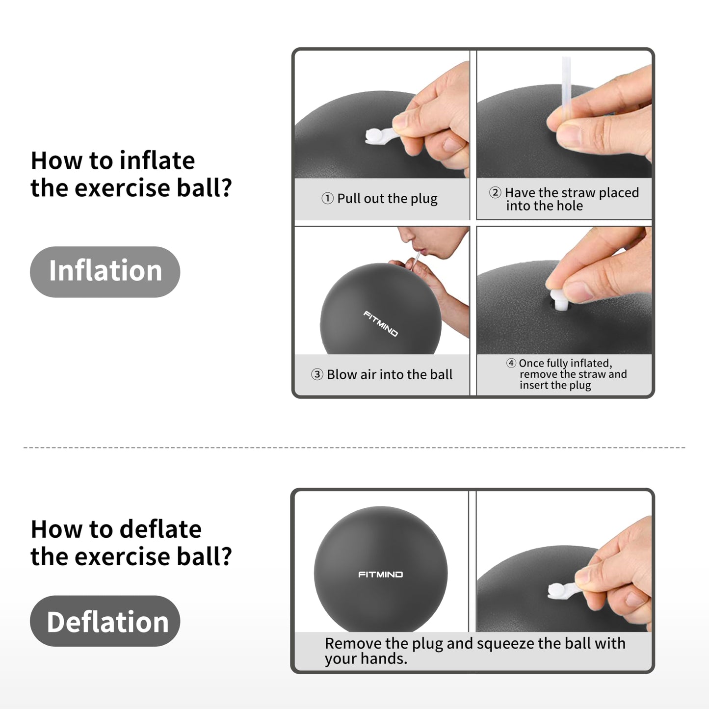FITMIND Pilates Ball 10 Inch Anti-Burst Slip Resistant Mini Yoga Ball for Fitness, Core Training, Physical Therapy, Balance, Stability, Stretching 200kg 440lbs Capacity - Black
