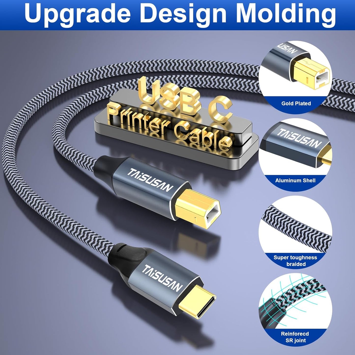 20ft, USB C Printer Cable Compatible With Keyboard, MacBook Pro/Air, Printers and Scanners - USB B to C MIDI Cable